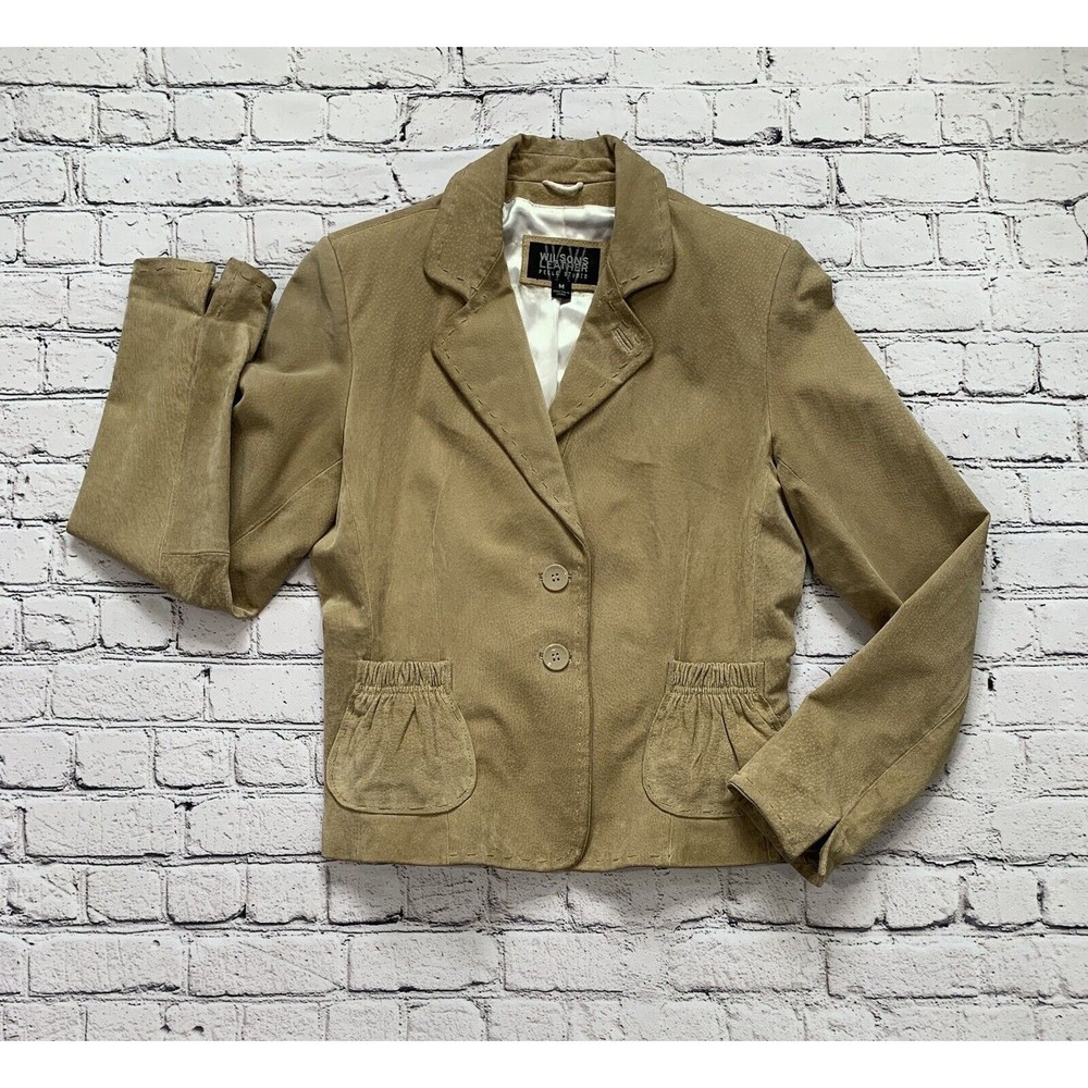 Wilsons Leather Women's M Brown Suede Genuine Leather Jacket Button Front Blazer